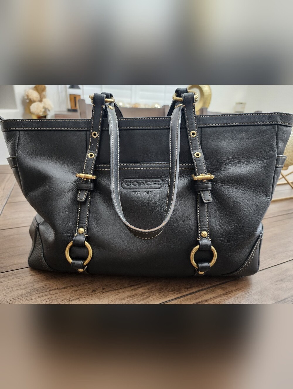 Coach Black Leather Shoulder Tote-Vintage